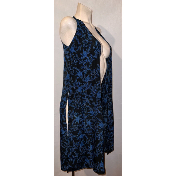 LULAROE Top Women's Size XS Joy Cover Up Blue Black Printed Poly Vest Duster - Picture 3 of 6
